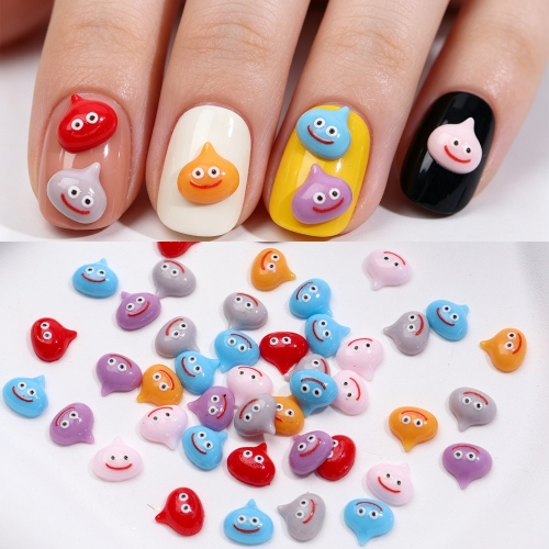 50pcs/bag or 100pcs/bag 3D Cartoon Water Drop Smile Funny Nail Decoration Jelly Cute Sugar-bean Nail Art Decals for DIY