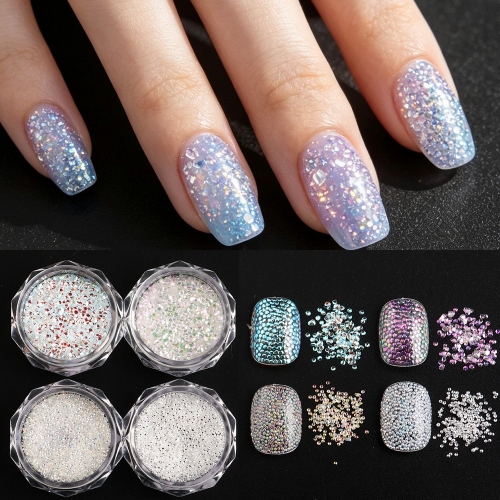 4colors/set Micro Crystal Pixie Glitter 3D Tiny Beads Mini Fairy Rhinestones Caviar Nails ART Manicure DIY