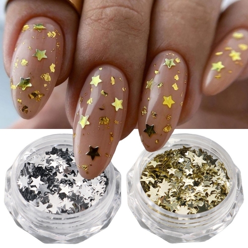 2colors/set 3D Gold Silver Star Nail Art Sequins Mixed Starlight Nails Glitter Flakes Sparkle Pentagram Manicure Paillette Decor
