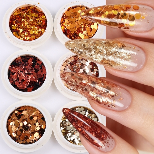 6colors/set Autumn Nail Art Glitter Sequins Hexagon Chunky Holographic Flakes Paillettes Nail Art Decoration