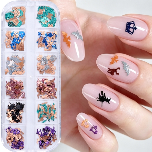 1box Halloween Mixed Nail Art Decoration Charms Pumpkin Spider Christmas Snowflakes DIY Holiday Manicure Accessories
