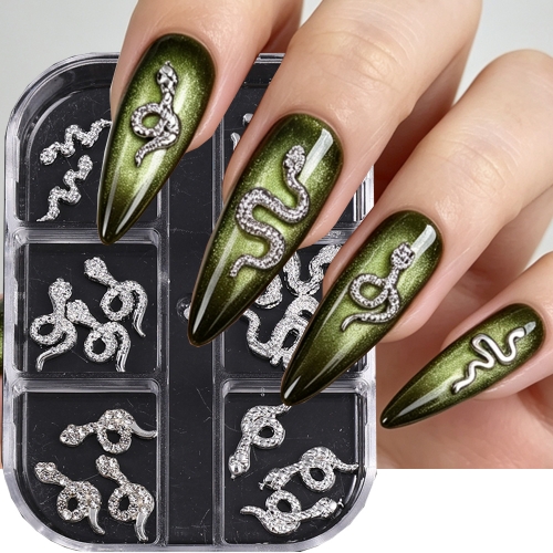 1box Retro Nail Charms Snake Shaped Nails Art Decoration Rhinestones 3D Alloy Animals Metal Manicure DIY Luxury Art Accessories