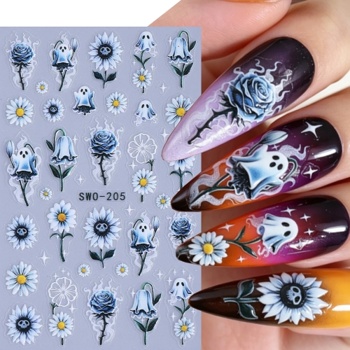 1pc Gothic Halloween Nail Art Stickers Blood Red Rose Purple Flower Ghost Bat Self-Adhesive Nail Decals DIY Manicure Decoration