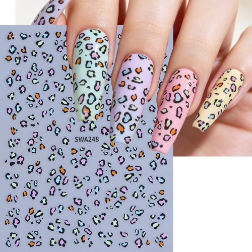1pc Gradient Color Cheetah Nail Art Stickers Leopard Print Pattern Self-adhesive Nail Decoration Accessory Stickers DIY Decals