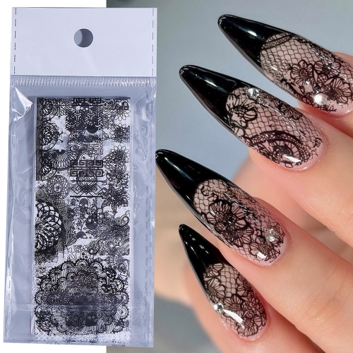 10pcs/bag Elegant Black White Lace Flowers Nail Transfer Foils Stickers Black And White Sexy Lace DIY Charms Nail Art Decoration