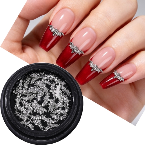 1jar 3D Silver Bat Nail Charms Gothic Punk Nail Art Decor Halloween Metal Bat Nail Parts DIY Manicure Accessories