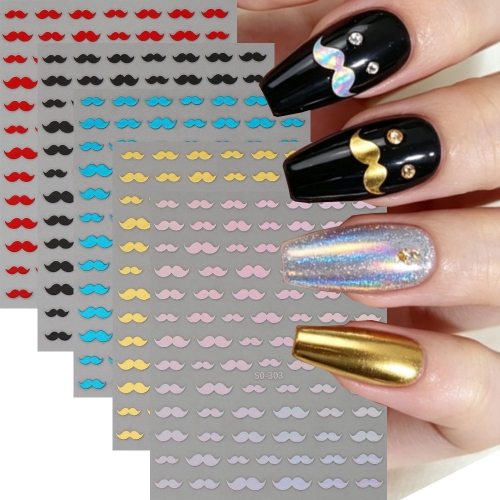 1pc Retro Wacky Beard Adhesive Nail Charms Tip Art Stickers Manicure Decals