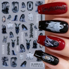 1pc 3D Embossed Halloween Nail Decals Pumpkin Spider Web White Ghost Cute Design Professional Nail Tech Supplies Party Decor