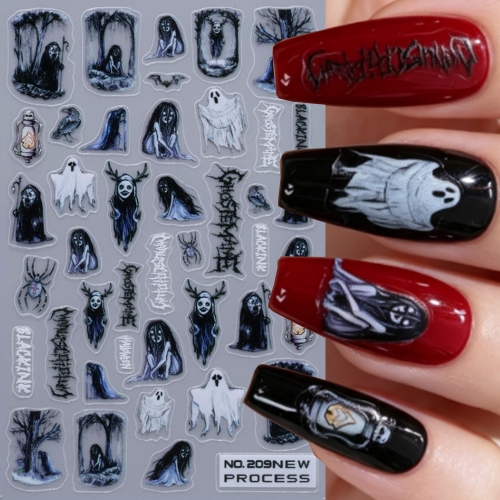 1pc 3D Embossed Halloween Nail Decals Pumpkin Spider Web White Ghost Cute Design Professional Nail Tech Supplies Party Decor