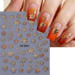 1pc Autumn Maple Leaves Nail Stickers 5D Embossed Gold Foil Fall Leaf for Nails Self-Adhesive DIY Manicure Art