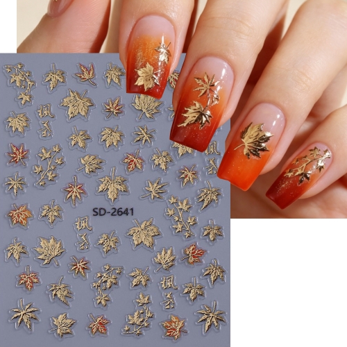1pc Autumn Maple Leaves Nail Stickers 5D Embossed Gold Foil Fall Leaf for Nails Self-Adhesive DIY Manicure Art