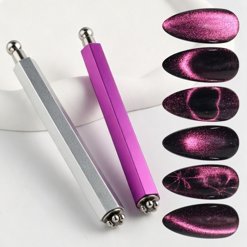 1pc Double-headed Nail Strong Magnetic Pen With Magnet Ball Metallic Handle Cat Eye Gel Nail Polish Auxiliary Manicure Tools