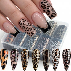  10Rolls/Box Brown Leopard Print Transfer Nail Foils Sticker Sexy Wild Animal Skin Nails Transfer Decals DIY Manicure Decoration