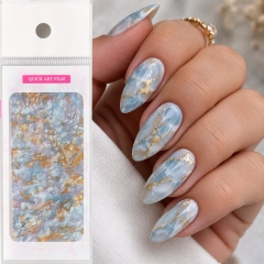 10pcs/bag Marble Pattern Nail Foils Transfer Sticker Blue Golden Finger Art Decal Gel Slider Nail Art Decoration