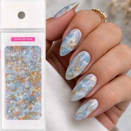 10pcs/bag Marble Pattern Nail Foils Transfer Sticker Blue Golden Finger Art Decal Gel Slider Nail Art Decoration
