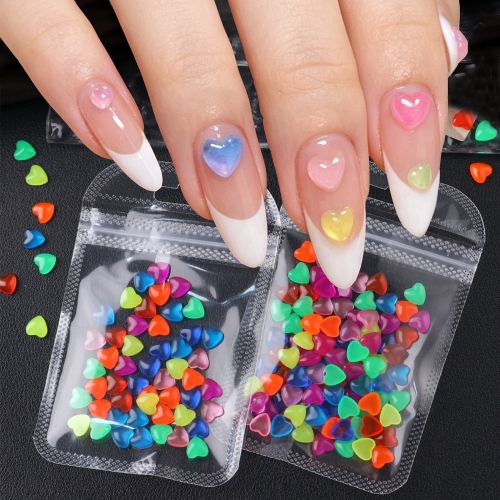 0.5cm 50pcs/bag or 100pcs/bag Mini Random Mixed Color Hearts Nail Rhinestones Heart Bubble Ball Y2K Flat Back Nail Charms DIY