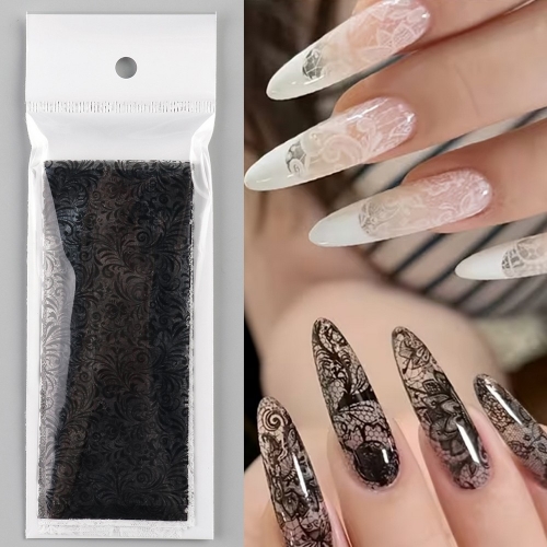 20designs/bag Black White Lace Nail Transfer Foils Nail Stickers Vintage Hollow Floral Polka Dots Elegant Transfer Foil Stickers Decor