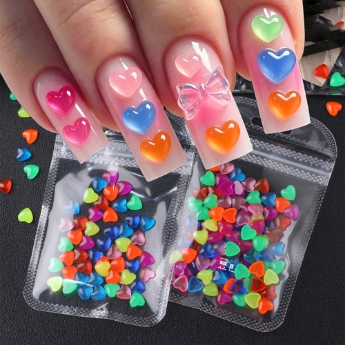 0.7cm 50pcs/bag or 100pcs/bag Mini Random Mixed Color Hearts Nail Rhinestones Heart Bubble Ball Y2K Flat Back Nail Charms DIY