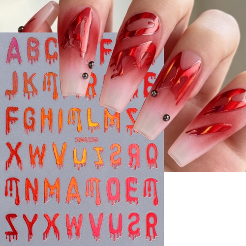 1pc Red Halloween Blood Drip Letter Nail Sticker Holographic Big Alphabet Number Decal Horror Holiday Party Manicure Tips