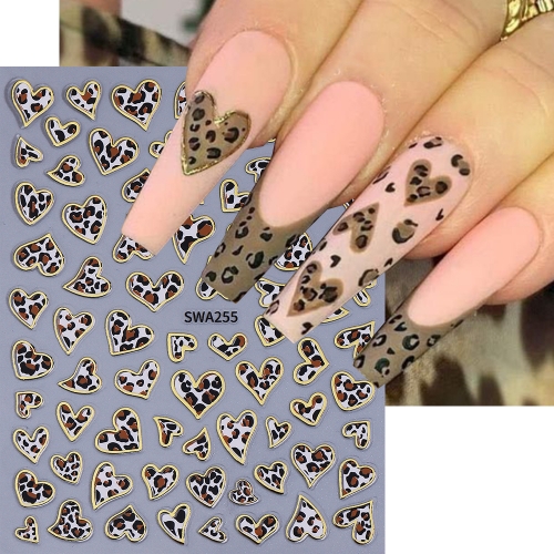 1pc Metallic Leopard Print Heart Nail Decals Gold Silver Liner Love Star Sticker Sweet Cool Pentagram Winter Manicure Foils