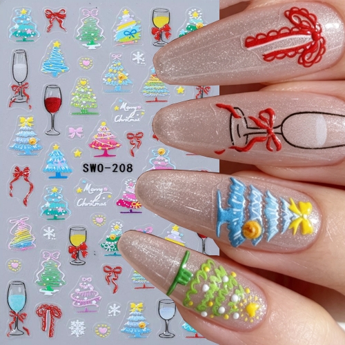 1pc Christmas Tree Stickers Cute Cartoon Santa Claus Snowflake Festival Tent Small Stickers Nail DIY Decoration Accessories