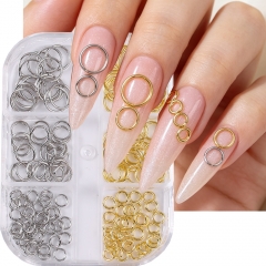 1box  Punk Metal Jump Rings Nail Art Parts Gold Silver Mixed Size Jewelry Cool Strap Buckle Halloween Manicure Ornaments