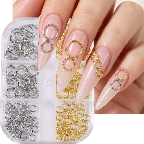1box  Punk Metal Jump Rings Nail Art Parts Gold Silver Mixed Size Jewelry Cool Strap Buckle Halloween Manicure Ornaments