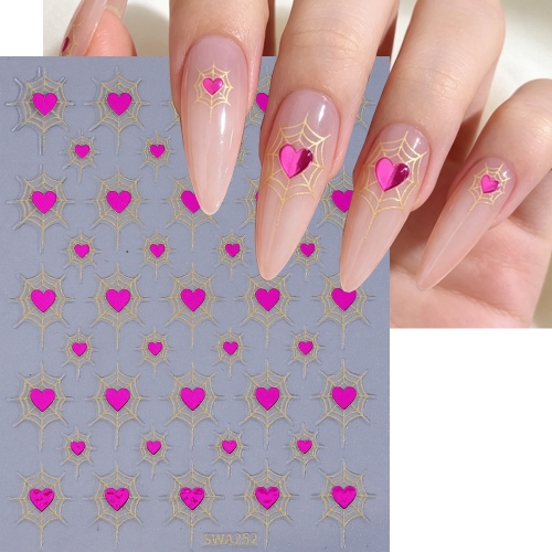 1pc Halloween Nail Stickers Gold Silver Spider Web Black/Rose Red Love heart Design Adhesive Nail Decals Manicure Decoration