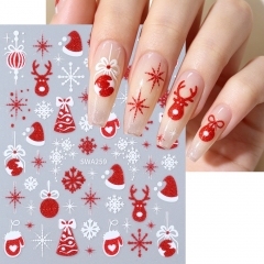 1pc Red Glittery French Design Christmas Nail Stickers Shiny White&Red Curve Line Red Hat Nail Decals Cartoon Xmas Nail Slide