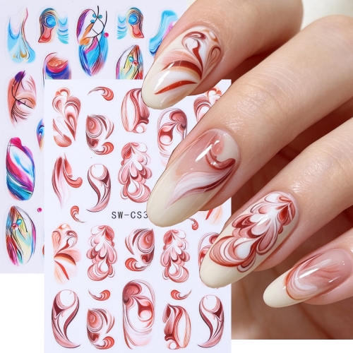 1pc Colorful Nail Stickers Self Adhesive Watercolor Gradient Geometric Design Nail Decals DIY Manicure Decoration
