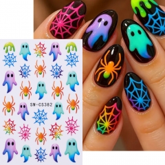 1pc Cute Gradient Ghost Nail Decals Spider Web Spooky Green Spiders Stickers Halloween Party Trending Manicure DIY Decor