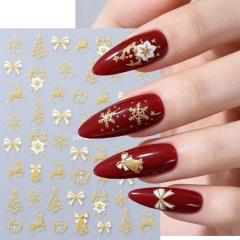 1pc Santa Claus Christmas Tree Bow Nail Sticker Bronzing Shiny Snowflake Elk Bowknot Star Elegant Winter Xmas Nail Decals