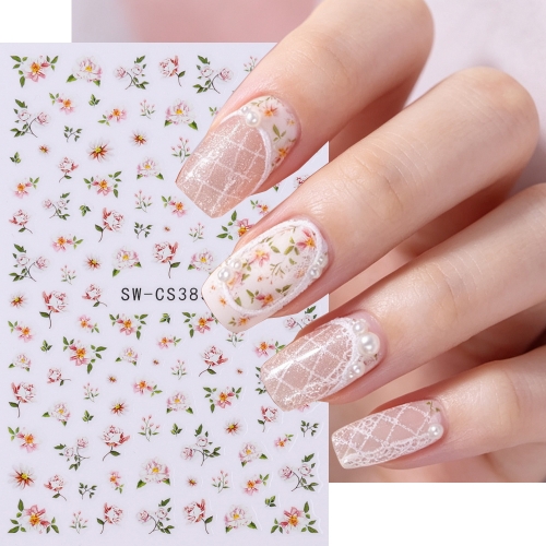 1pc Kawaii Floral Nail Art Stickers Simple Watercolor Rose Flowers Leaves Vintage Foils Elegant Manicure Slices Decor