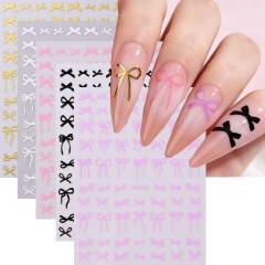 1pc Bow Nail Art Stickers Cute Red Black Pink bowknot Nail Charms Foils Gold Laser Effect Bow Manicure Decor