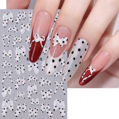 1pc White Polka Dot Bow Nail Stickers Self‑Adhesive Aurora Bow Nail Decals Elegant DIY Manicure Decoration