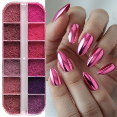 1box Pink Purple Mirror Chrome Nail Powder Holographic Effects Rose Golden Shining Pigment Rubbing Dust Nail Decorations