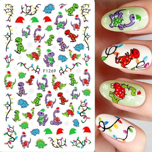 1pc Christmas Nail Stickers Cute Cartoon Dinosaur Santa Claus Bear Elk Holly Winter Nail Decals DIY Manicure Decoration
