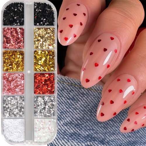 1box Red Mini Heart Nail Art Sequins Glitter Love Heart Shape Nail Flakes Valentines Charms Nail Art Decorations