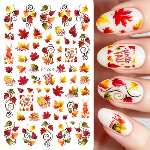 1pc Fall Maple Leaf Squirrel Owl Nail Stickers Watercolor Forest Animal DIY Manicure Decals Cartoon Hedgehog Nail Decal