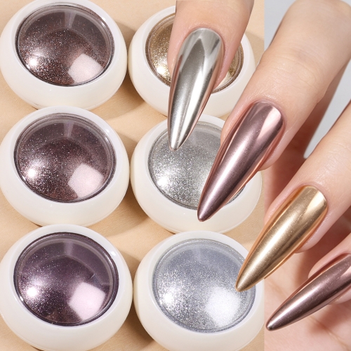 6colors/set Chrome Mirror White Nail Powder Pigment Gold Silver Rubbing Holographic Aurora Iridescent Metallic Nail Art Powder Decoration