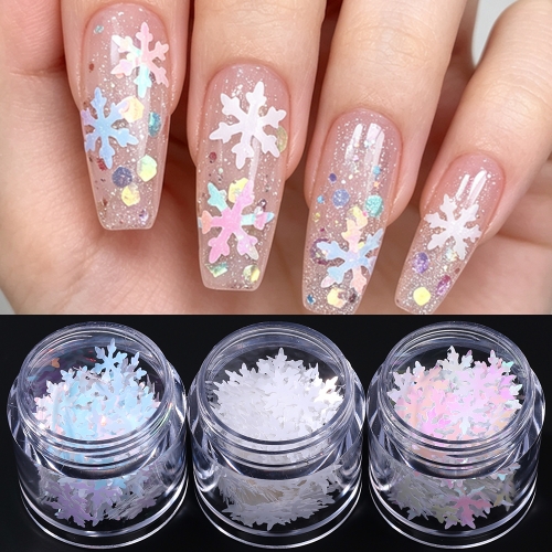 3jars/set Christmas Snowflake Nail Glitter Sequins Laser White Mixed Snowflakes DIY Winter Party Manicure Decoration Accessories