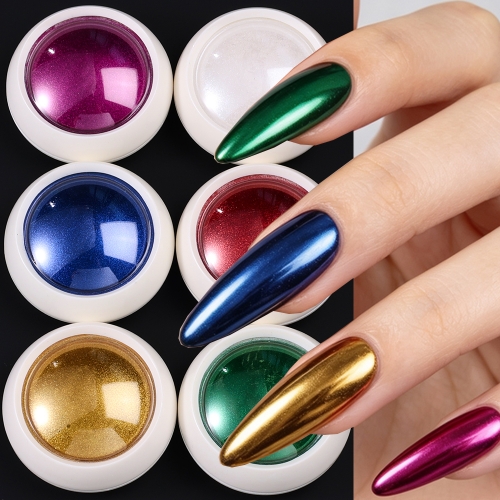 6colors/set Silver Gold Metal Chrome Nail Powder Mirror Effect Metallic Nail Glitter Pigment Nail Art Rubbing Chrome Dust
