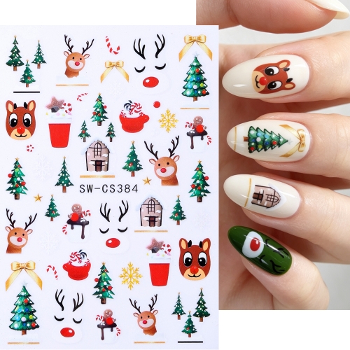 1pc Christmas Nail Stickers Santa Wreath Snowman Bell Gift Box Candy Cane Nails Decals DIY Xmas Manicure Decoration
