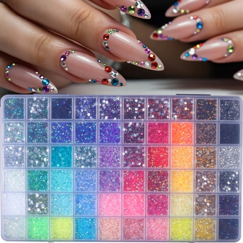 60grids/box Flatback Nail Art Rhinestones Set AB Crystal Nail Gems Sparkling Beads Nail Art Decorations Jewelry Accessories