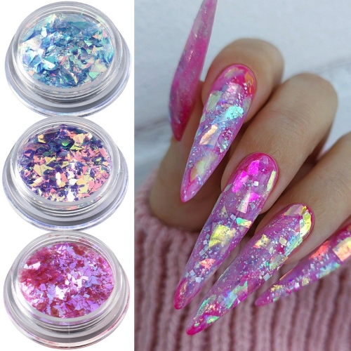 3colors/set Irregular Holographic Flakes Nail Art Opal Powder for Professional Nails Manicure Decoration DIY Chunky Glitter