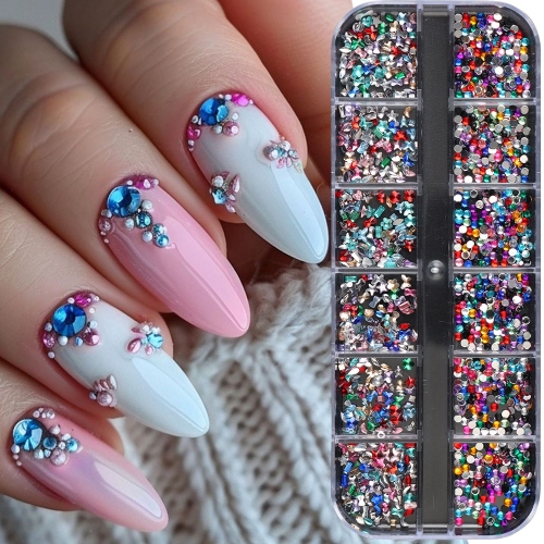 1box Mini Colorful Nail Art Rhinestones Sparkly 3D Crystal Nail Charms Flatback Gems Japanese Korean Style Manicure Decor