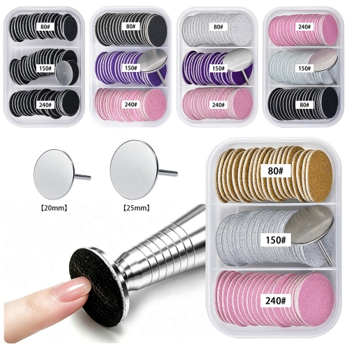 60Pcs/box  20/25mm Sandpaper Disc with Metal Nail Drill Bit #80 #150 #240 Grit Foot Sanding Disc for Manicure Pedicure