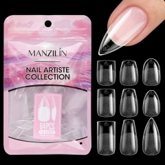 64Pcs/bag Short Soft Gel Nail Tips Full Cover Half Matte Almond Fake Nails Pre‑shaped Press On False Nail Tips Nail Art Extension