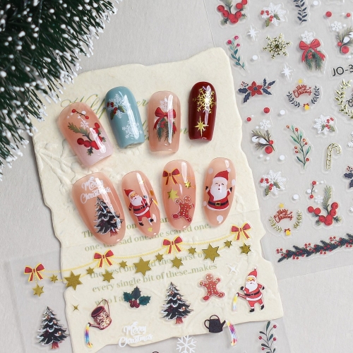 1pc Christmas Tree Snowflake Elf Snowman Bowknot Wreath Stars Nail Art Stickers Winter Xmas Heart Bow Manicure Decals