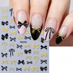 1pc Black White IrregularBow Nail Stickers Hollow Line Bowknot Self Adhesive Nails Decal Minimalist Ribbon Manicure Decor